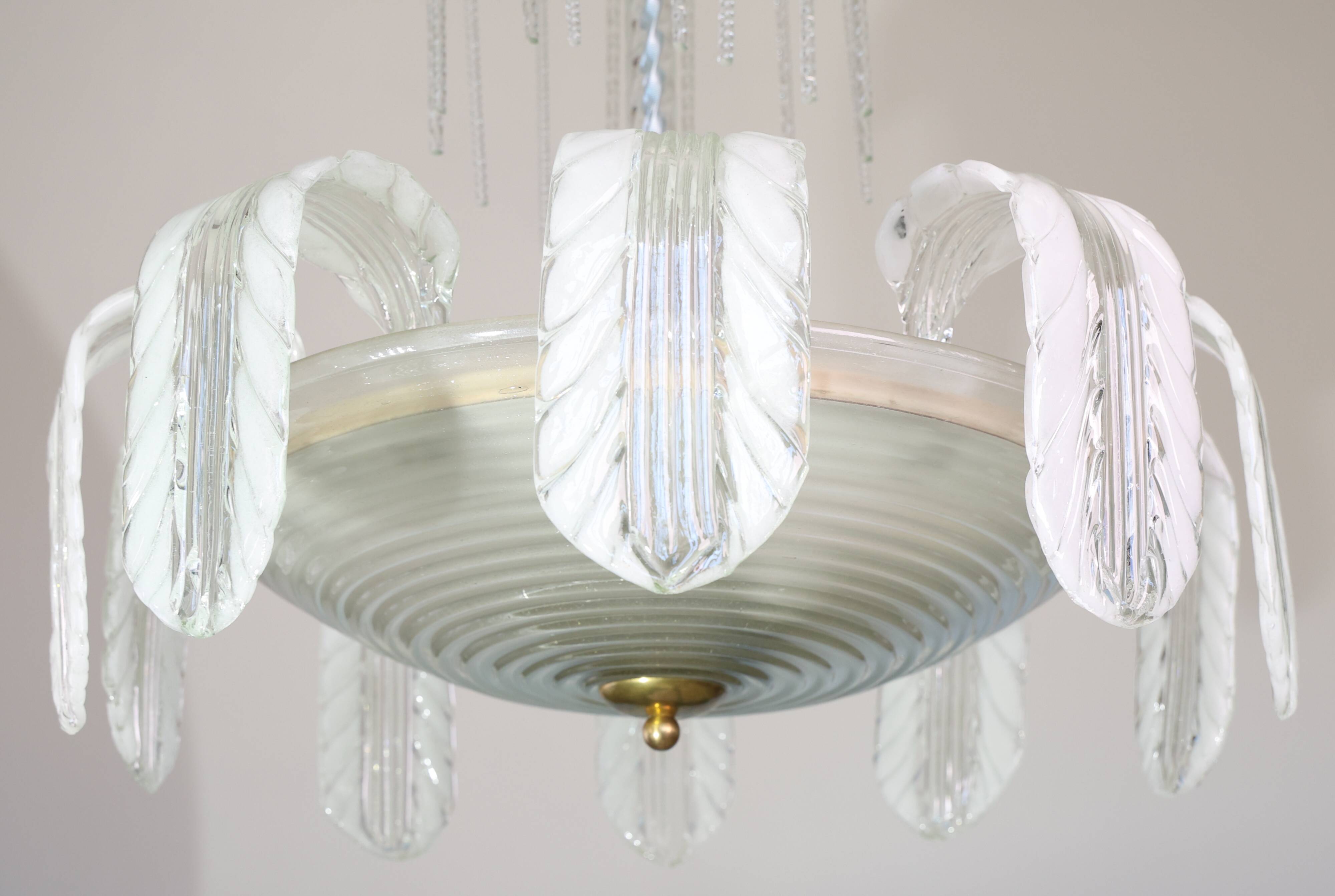 Museal Art Decò Ercole Barovier Murano Glass Chandelier, 1930