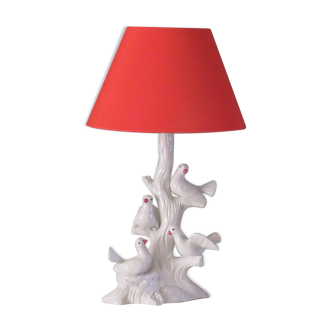 Lampe de table en céramique italienne vintage avec des colombes.