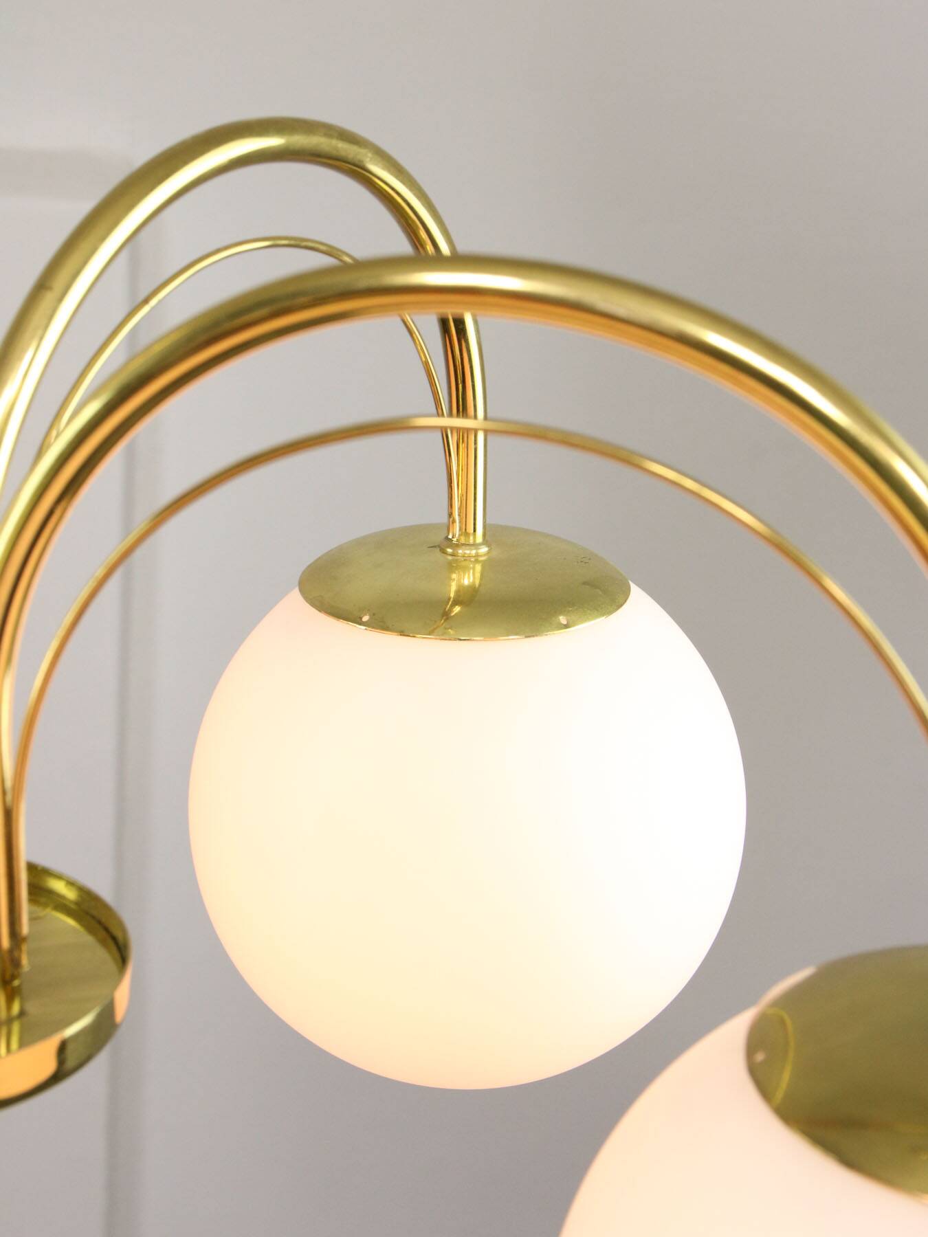 Vintage Golden & Opaline Glass 5-Arm Chandelier, 70s