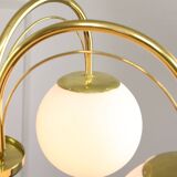 Vintage Golden & Opaline Glass 5-Arm Chandelier, 70s