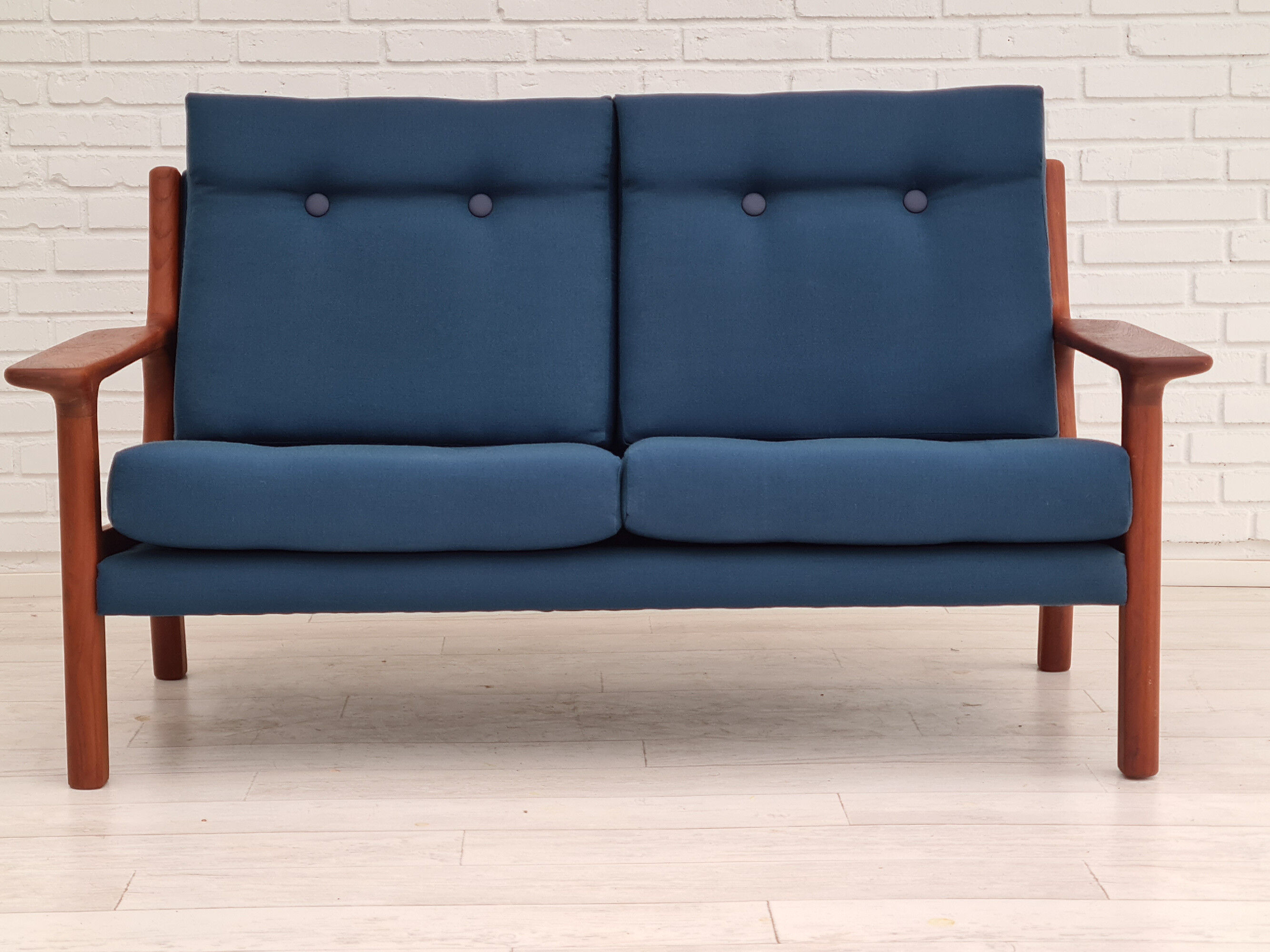 Canapé scandinave entièrement rénové, années 70, laine de meubles, teck