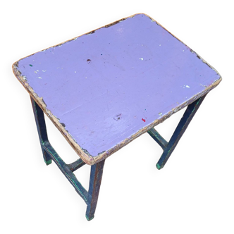 Tabouret industriel bois acier vintage 1960 n°5 violet