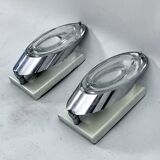 Oscar Torlasco, postmodern pair of Italian sconces in chrome and glass. 1970s