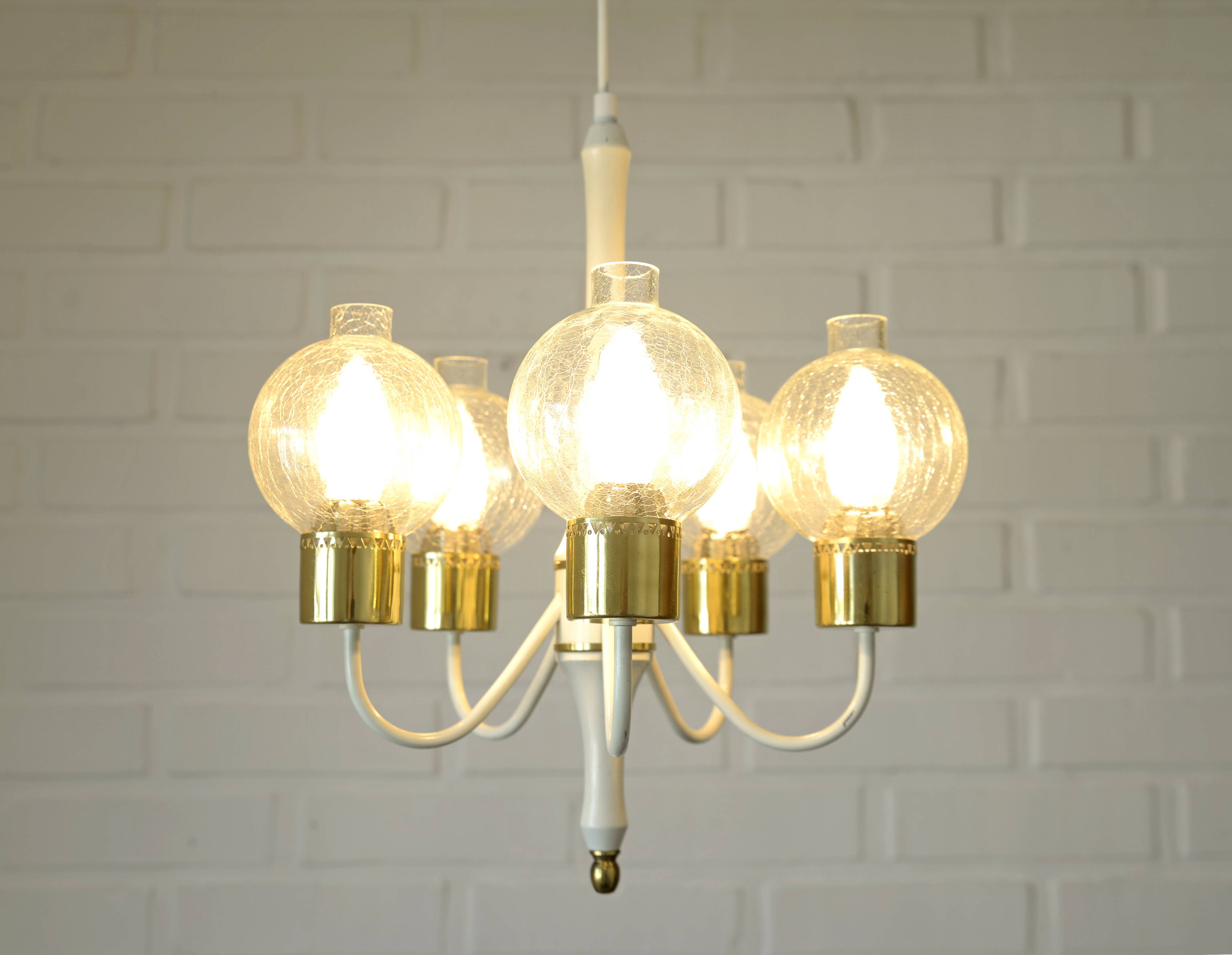 Vintage pendant light white eclectic chandelier hanging lamp Germany 1970's