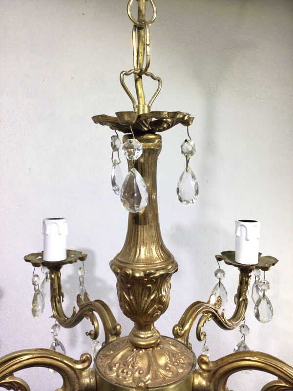 Lustre 5 lumières en bronze et pampilles