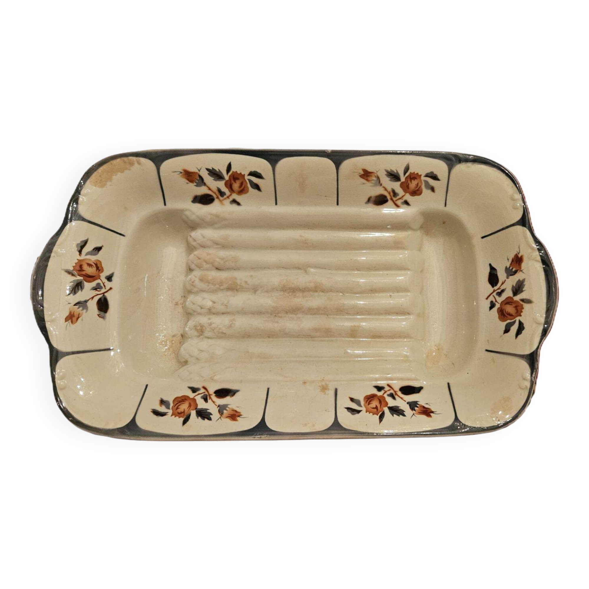 Sarreguemines - Ancien Plat A Asperges En Barbotine