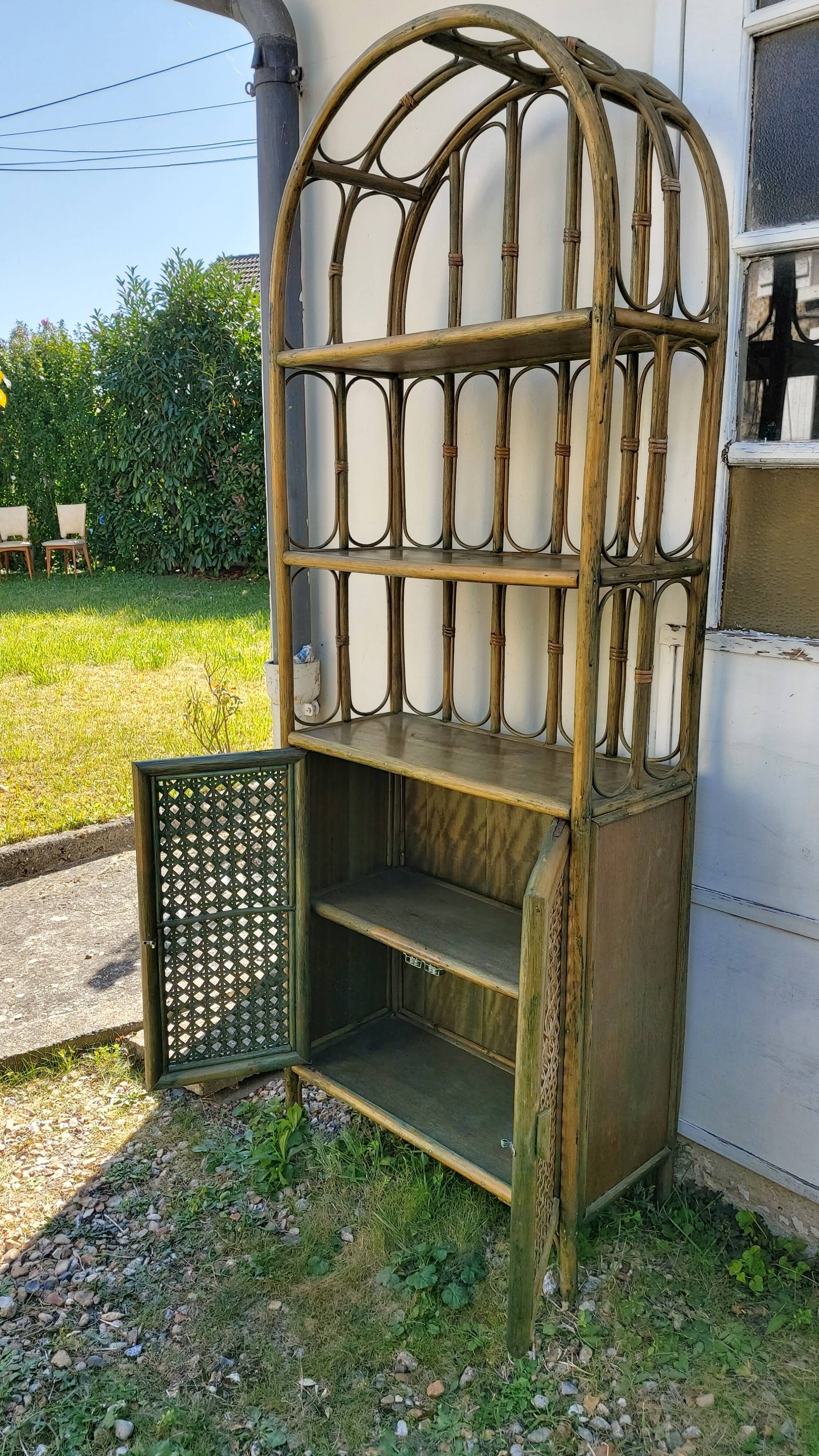 Vintage rattan and bamboo bookcase