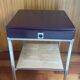 Modernist side table in chromed metal and wine-colored lacquer – Guy Lefevre