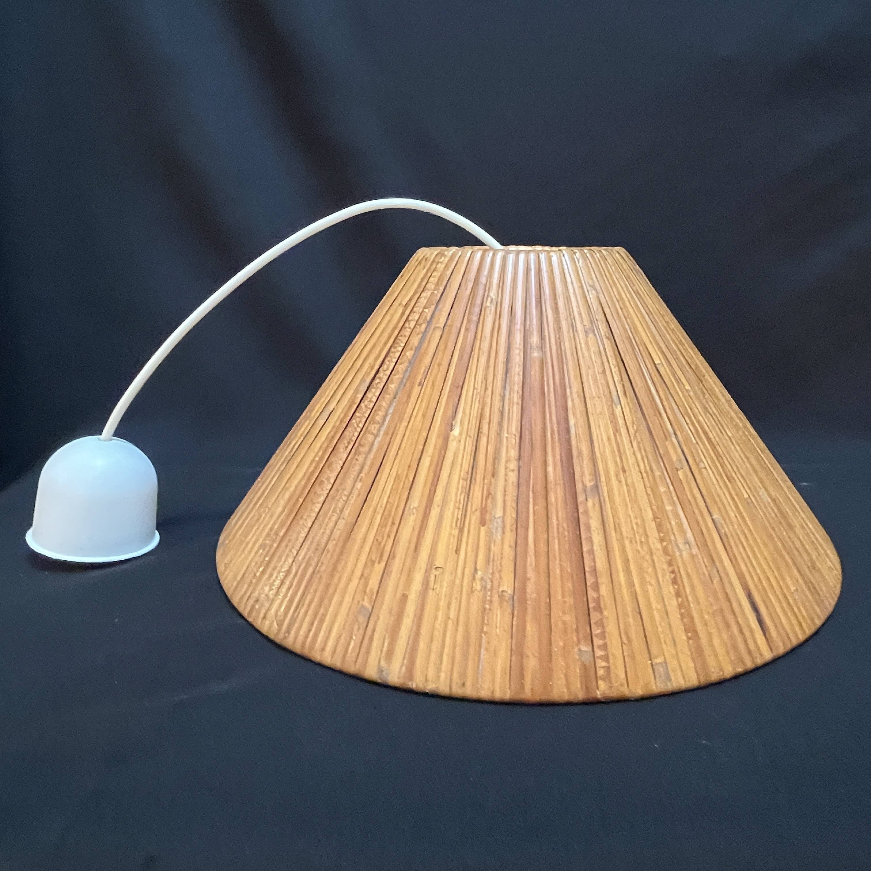 Vintage wicker or rattan conical pendant light from the 70s and 80s, bohemian chic