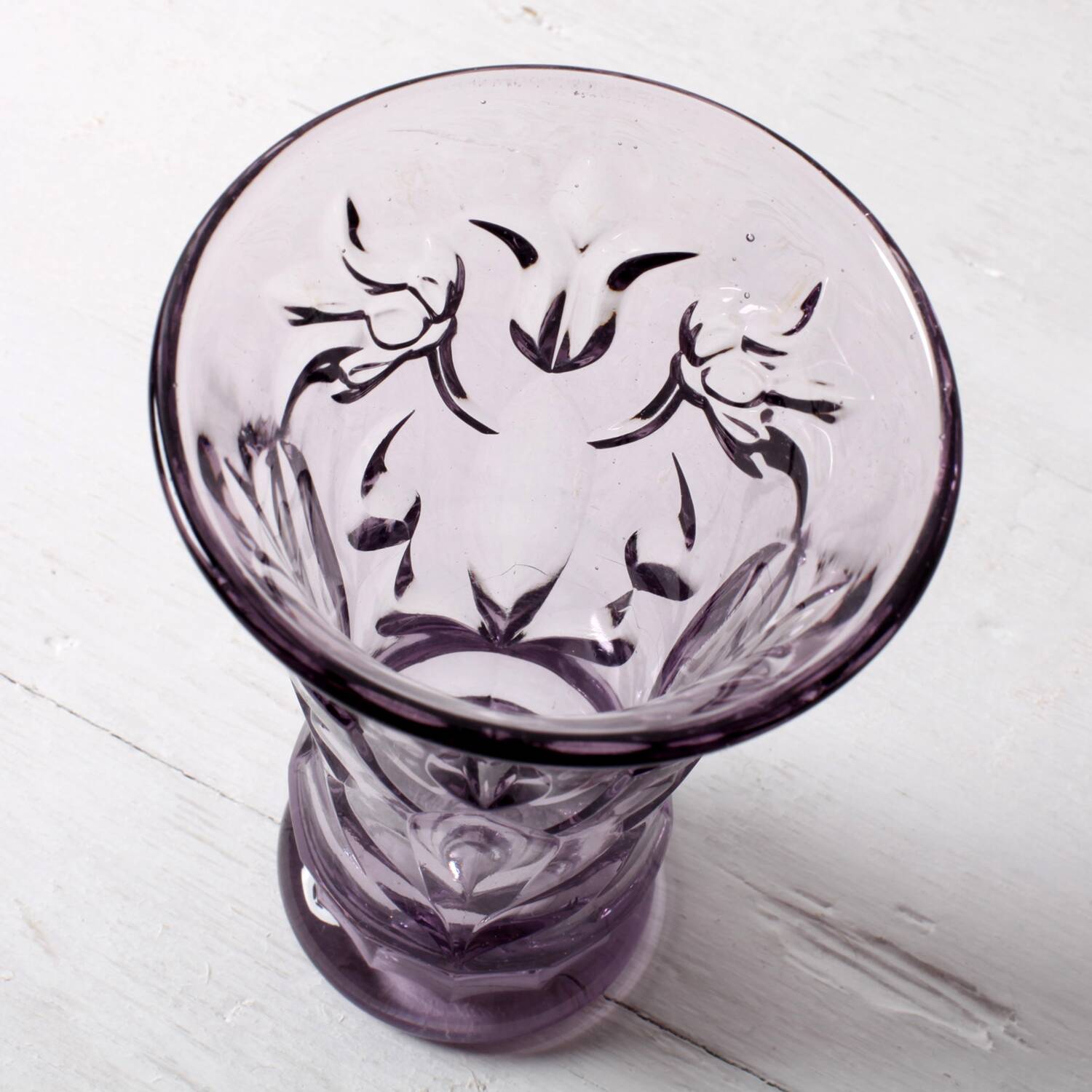 Art Mid-century Glass Smokey Purple Cut Glass Vase / Eda Glasbruk / Sweden