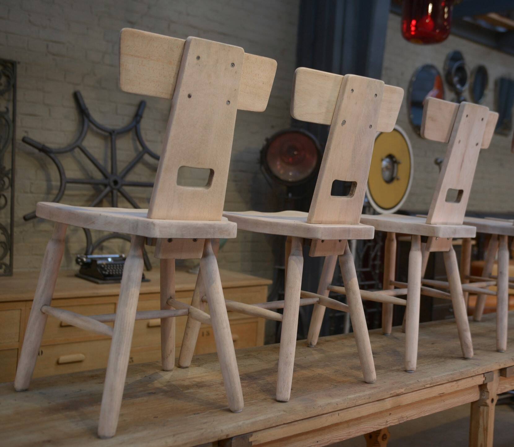 Set of 3 beech chairs 1960