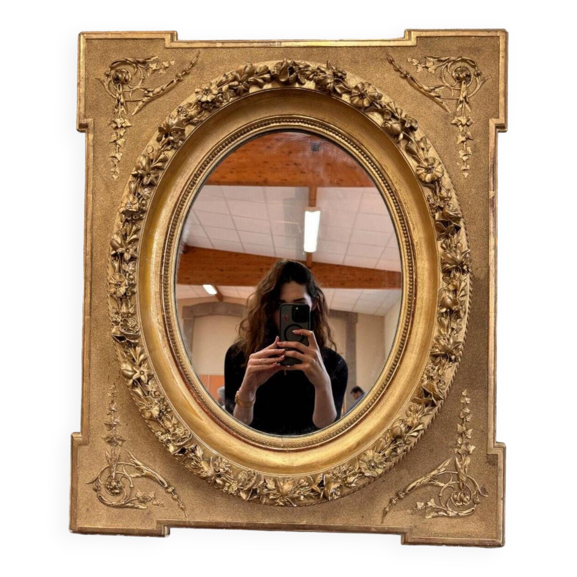 Louis XVI Style Medallion Mirror in gilded wood