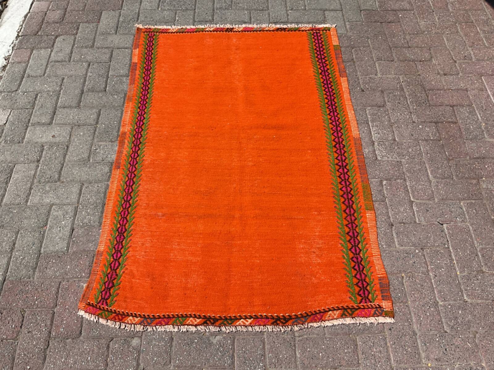 4x6 orange kilim rug, rug for kitchen, Anatolian rug, Kelim carpet