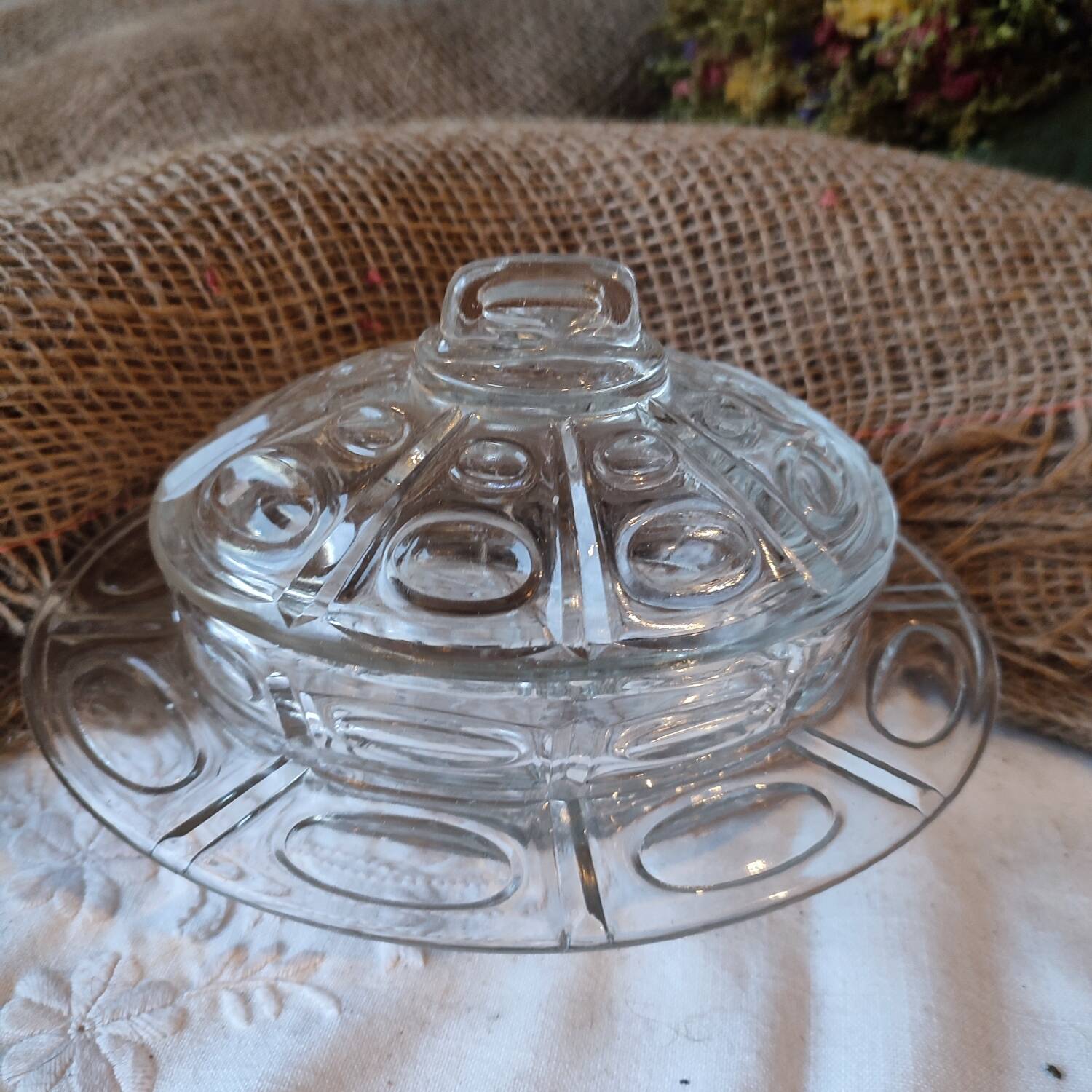 Vintage transparent bell-shaped butter dish