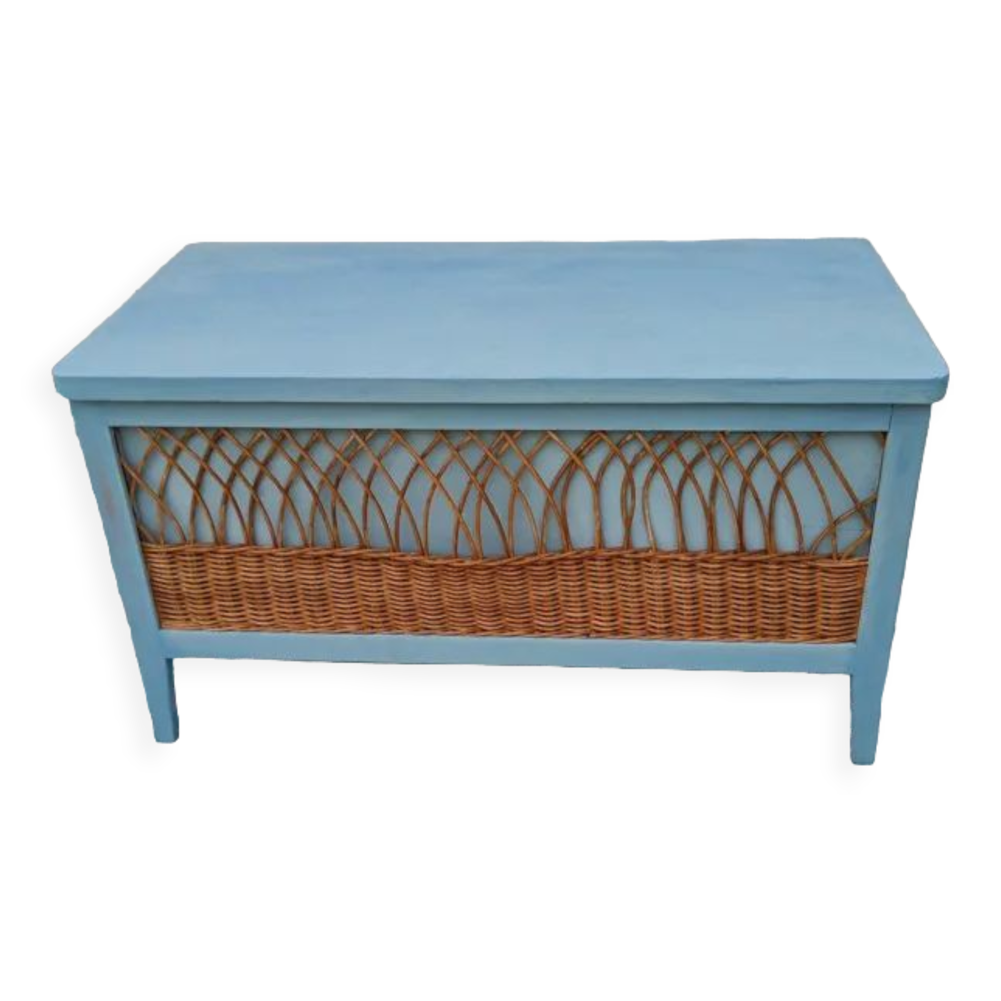 Wooden and rattan chest
