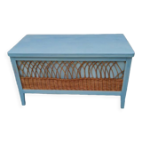 Wooden and rattan chest
