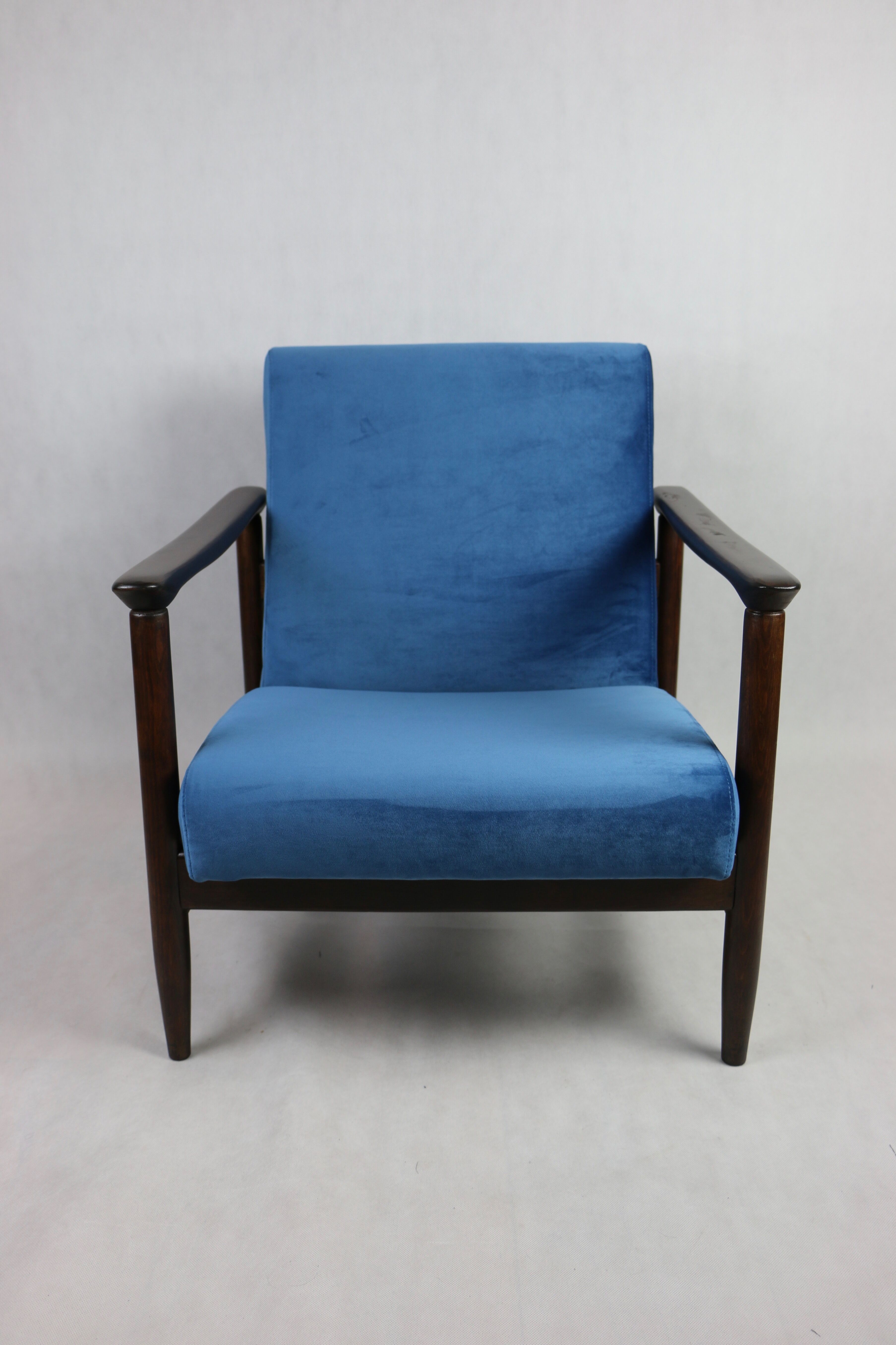 Blue marine velvet gfm-142 armchair by Edmund Homa, 1970s, ocean