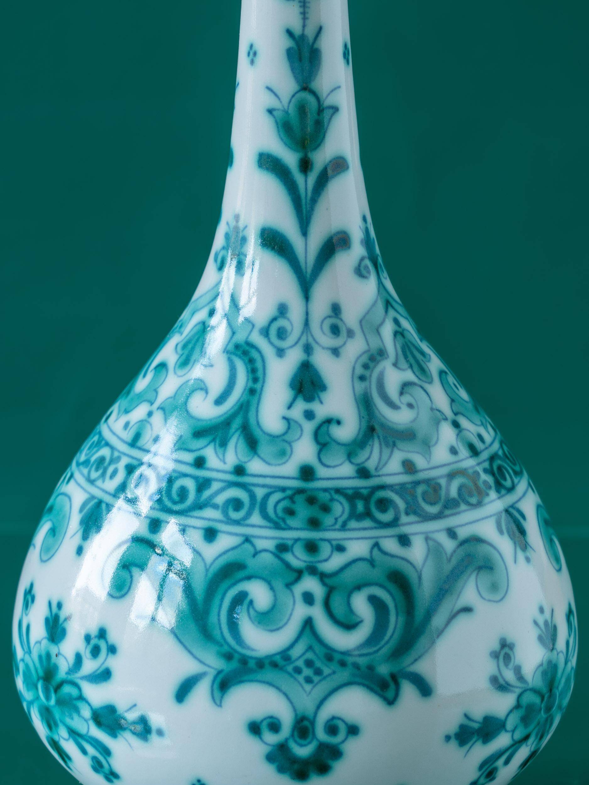 Hand-painted ceramic table lamp Royal Delft Delvert blue-green, 1970.