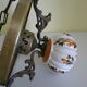 Hanging lamp of the 1950s, white opaline shade and porcelain decoration