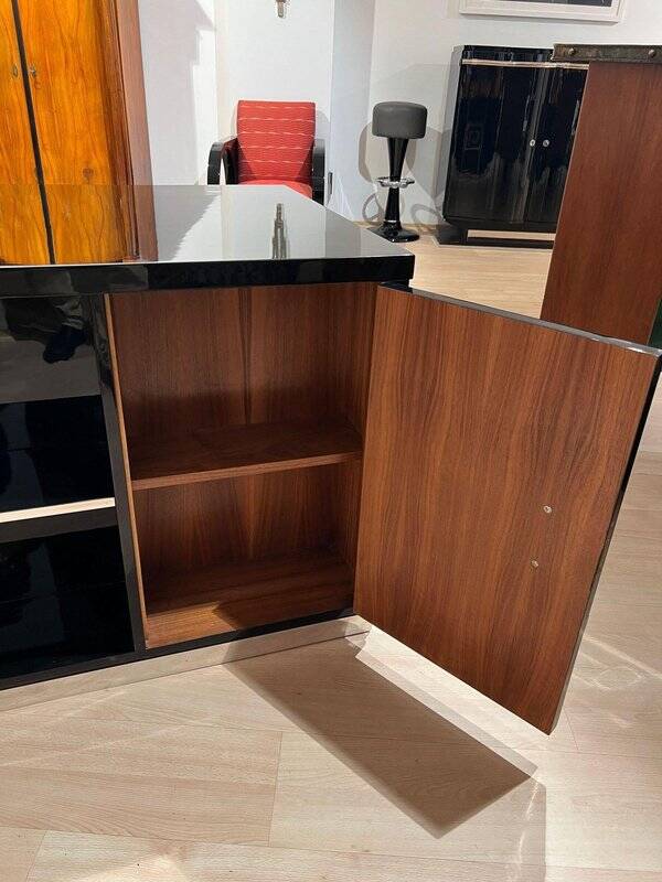 Art Deco Desk in Black Lacquer, Walnut & Metal, France, 1930s-1940s