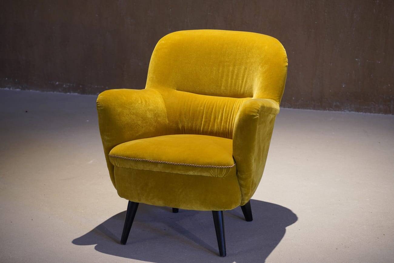 Vintage yellow velvet armchair, France 1960s