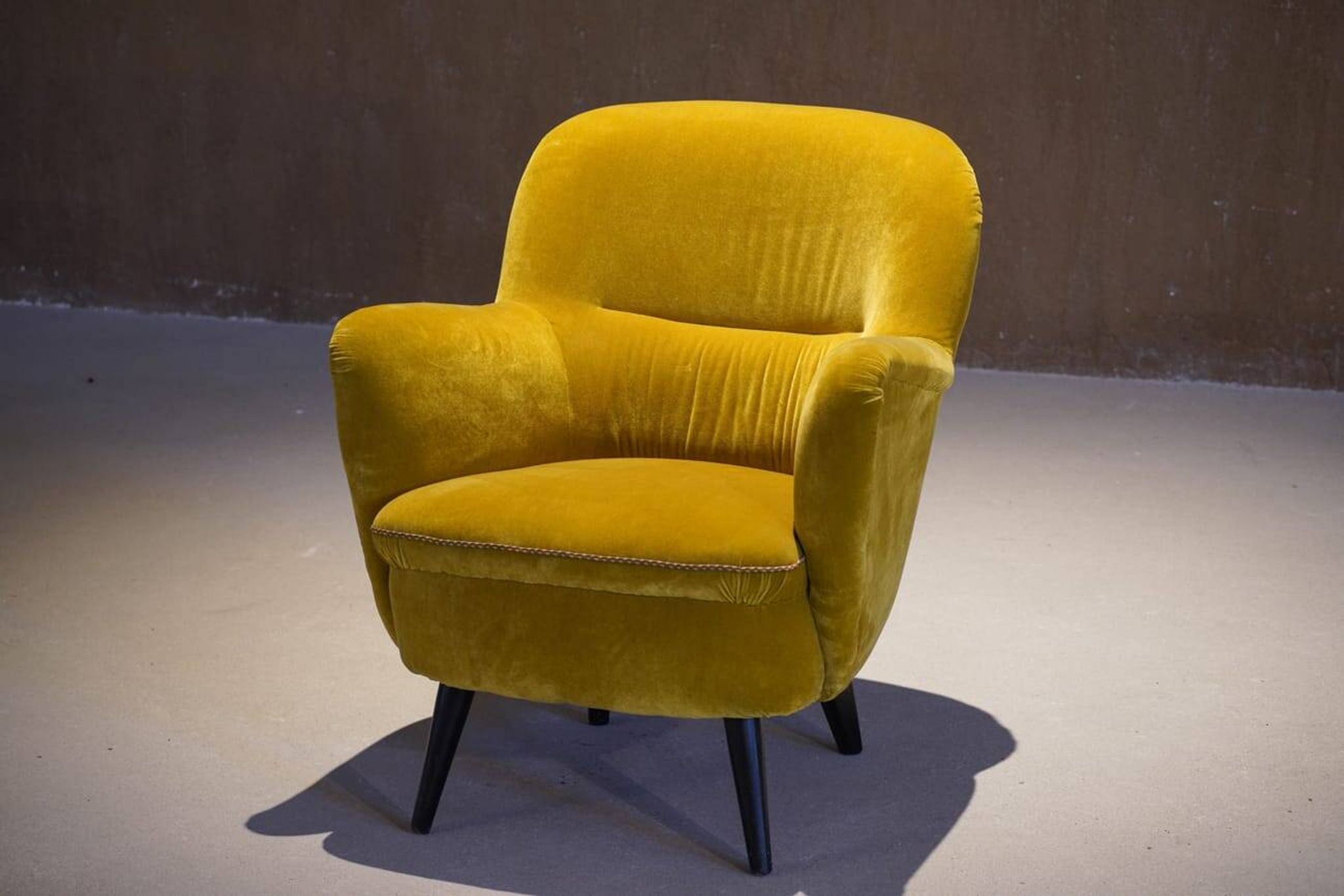 Vintage yellow velvet armchair, France 1960s