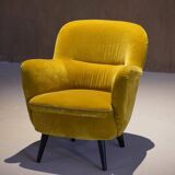 Vintage yellow velvet armchair, France 1960s