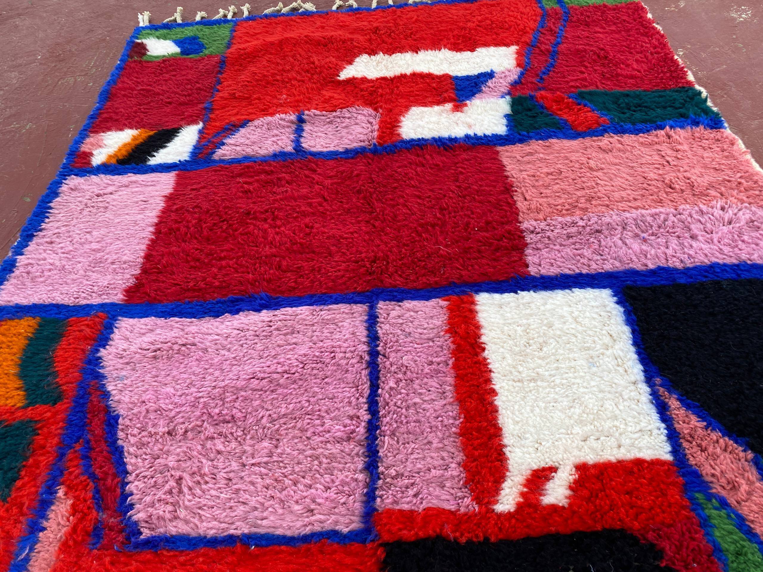 Contemporary Beni Ouarain Rug 300x200 cm – Multicoloured Abstract Patterns