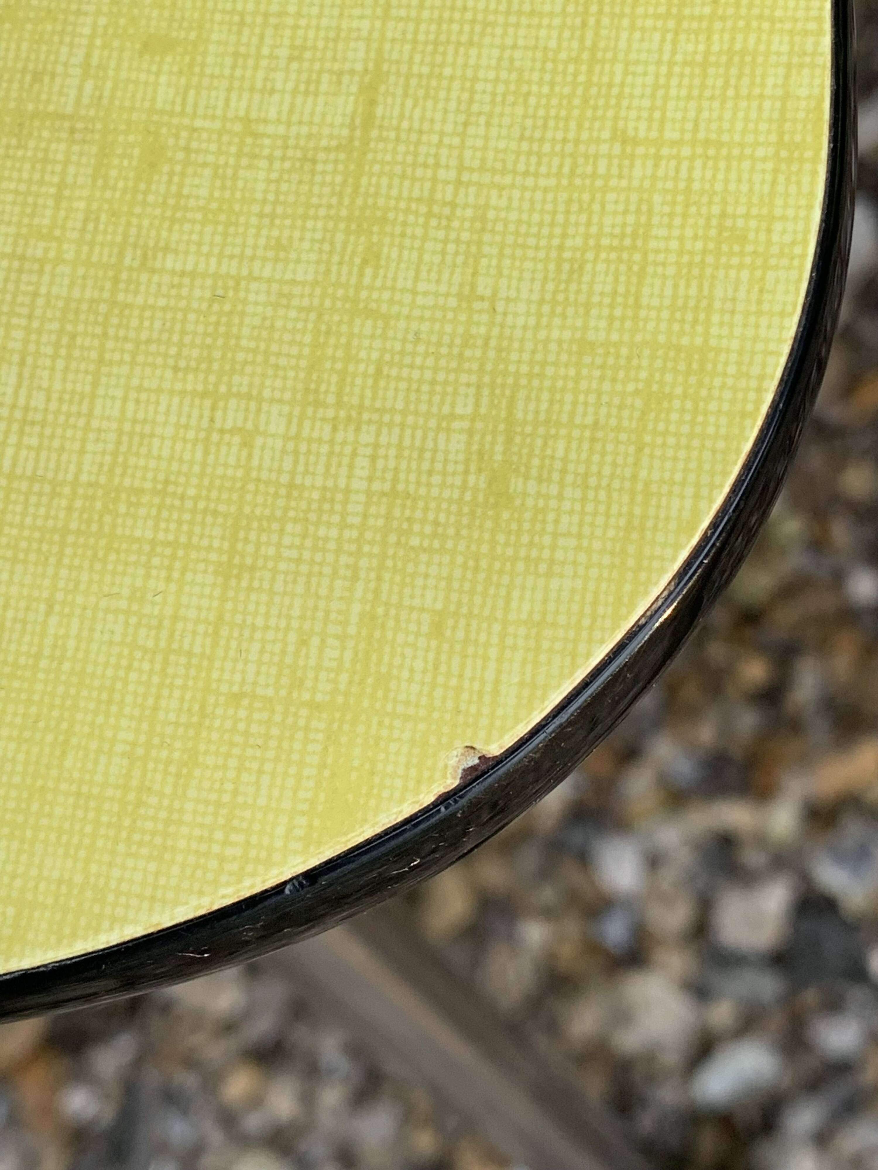 Yellow Formica chairs with compass legs, 1950s