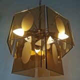 Mid Century Vistosi Smoked Glass Chandelier - Italian Pendant Light