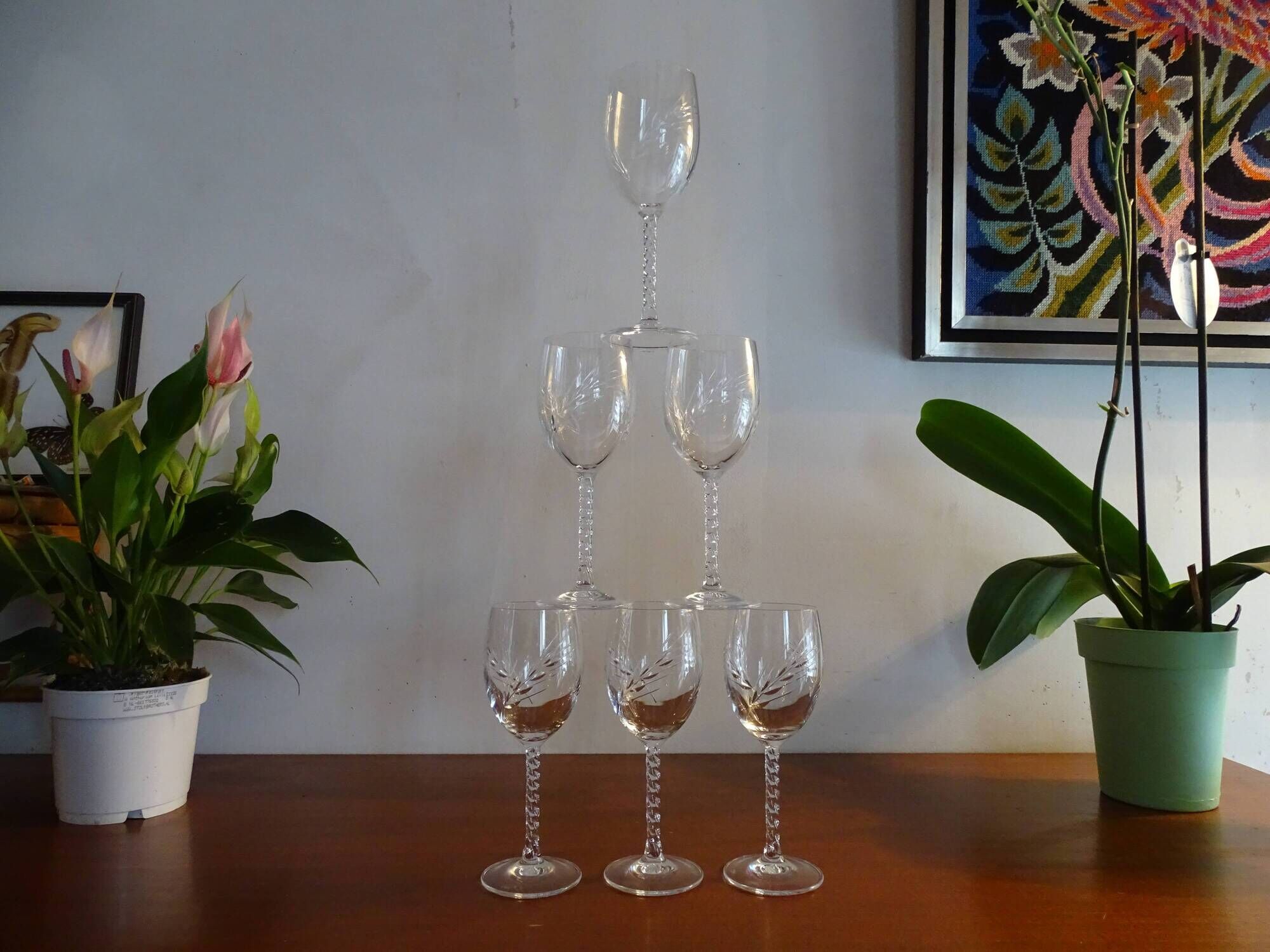 6 glasses of red wine crystal of Arques - Model fleury Epi signed - 17,6 cm