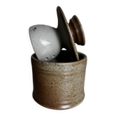 Pretty little water butter dish in speckled stoneware.