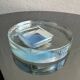 Vintage Mid-Century Murano Glass Ashtray in Frosted Glass with Blue Accents