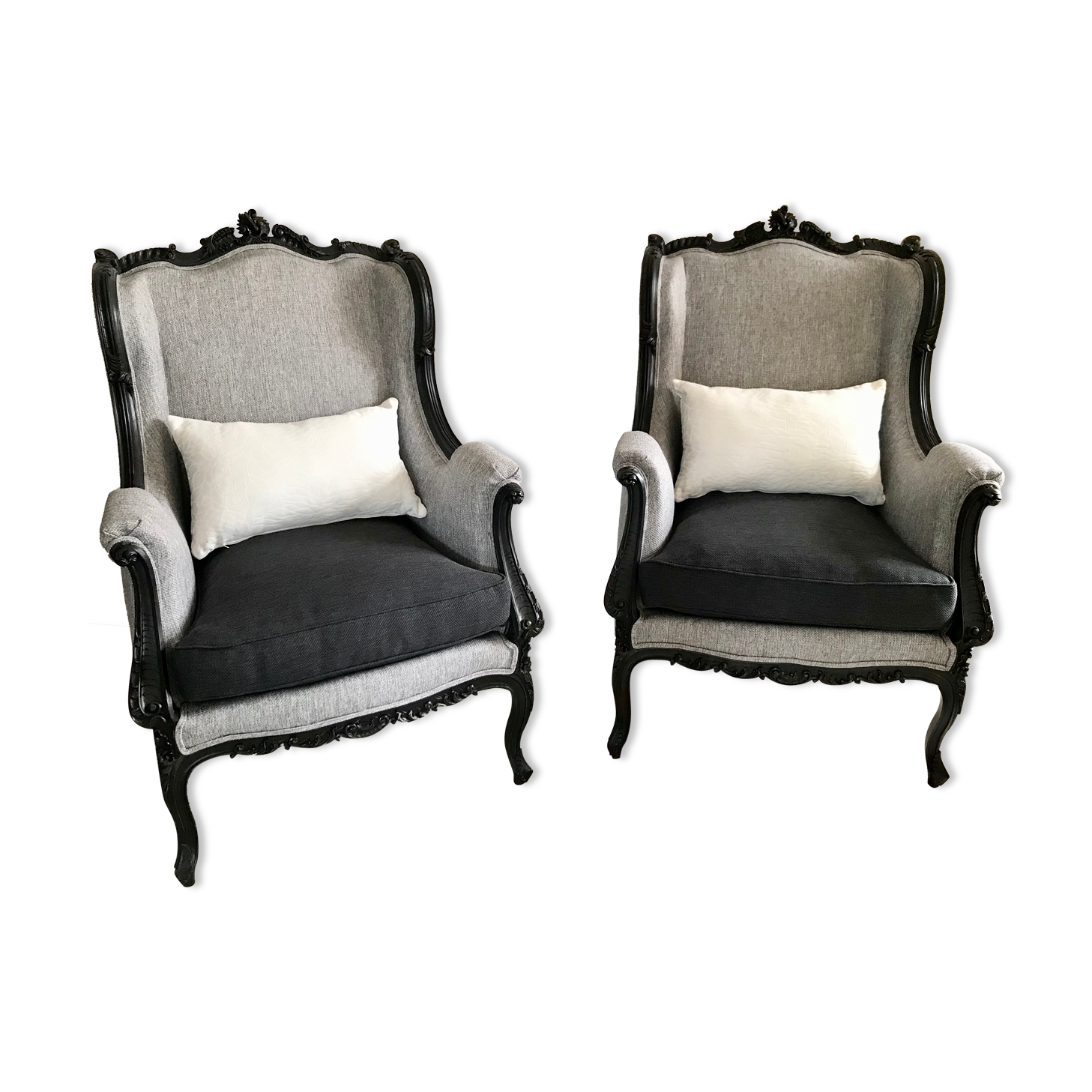 2 shepherdess armchairs with old ears nineteenth fully restored