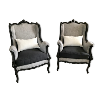 2 shepherdess armchairs with old ears nineteenth fully restored