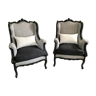 2 fauteuils bergères à oreilles anciennes XIXème entièrement restaurés