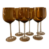 6 amber stemmed glasses