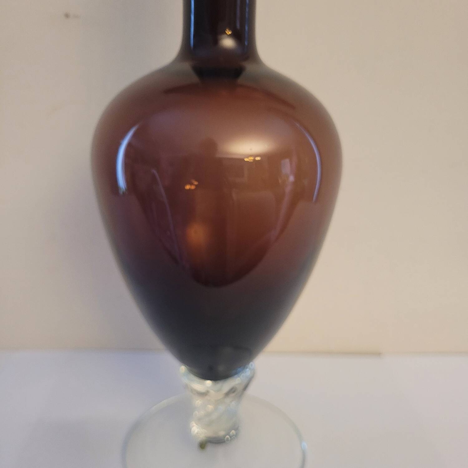 Amber glass soliflore vase on crystal base - Art glass from the years