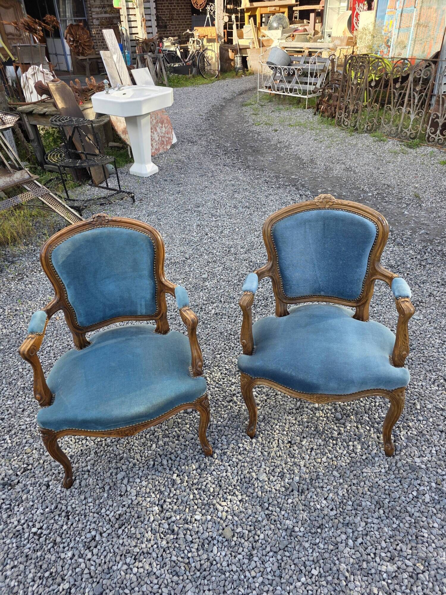 Pair of Louis XV style cabriolet armchairs