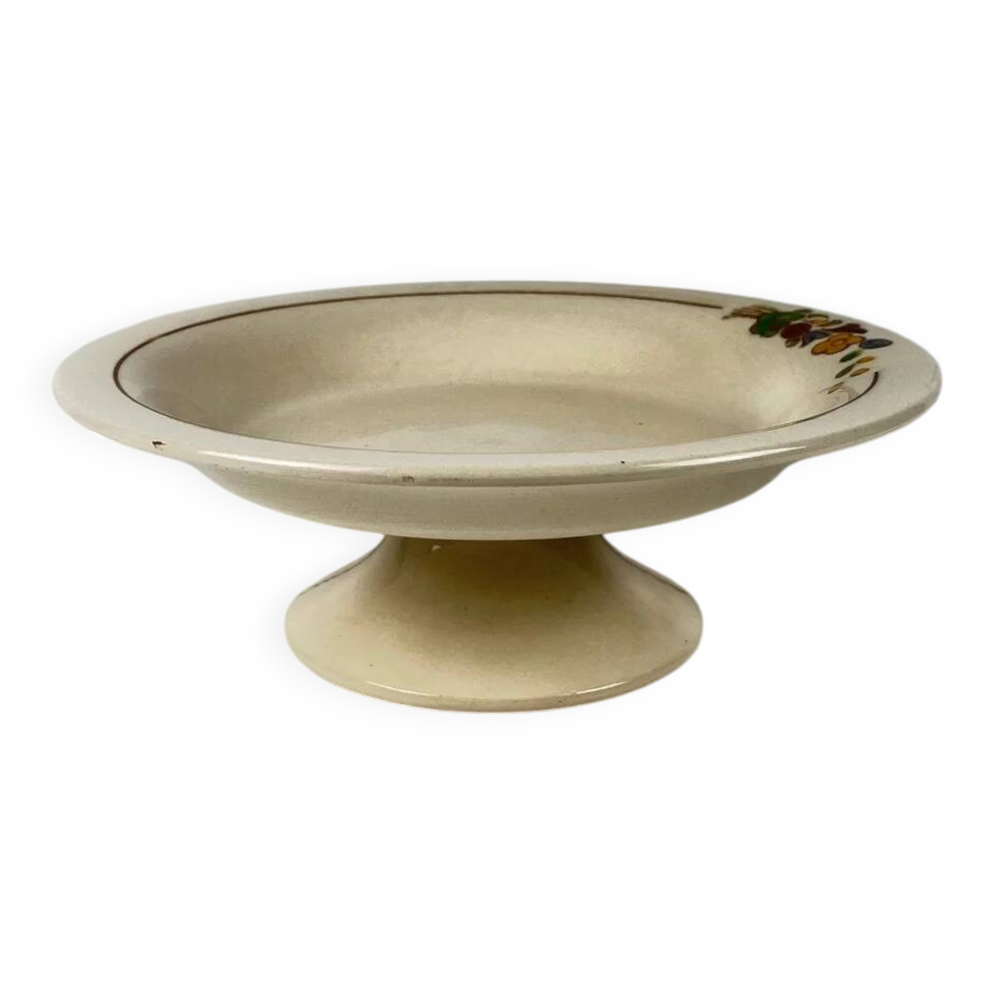 Longwy compote dish, early 20th century, floral decoration.