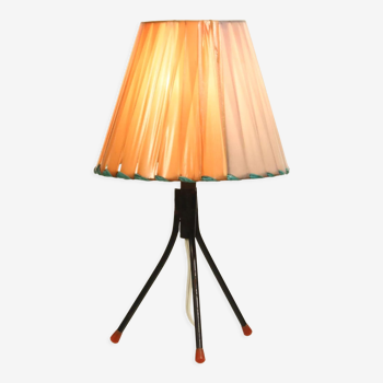 Lampe tripode vintage années 50 fer forgé abat jour vinyle