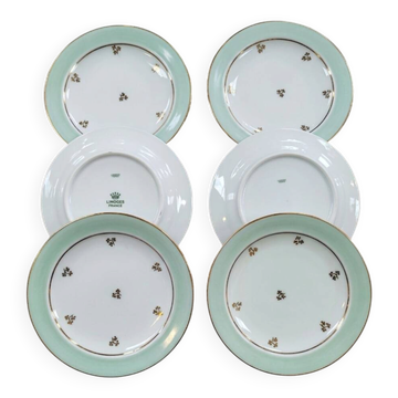 Set of 6 dessert plates in Limoges porcelain - Water green