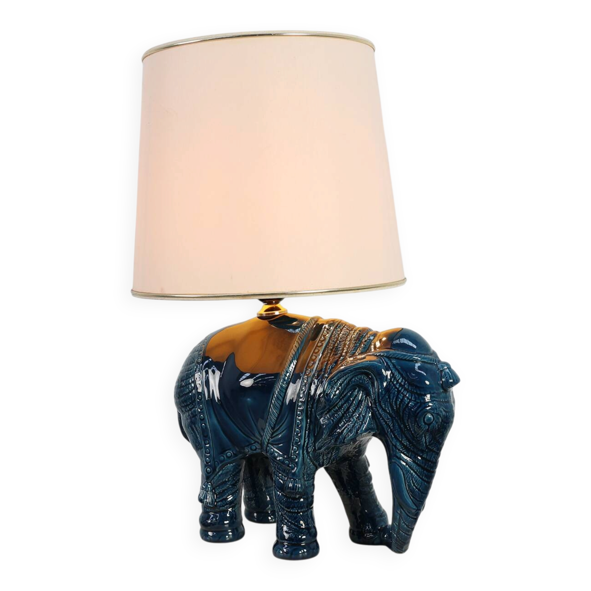 Hollywood Regency blue elephant ceramic table lamp, Belgium 1970s