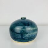 Vase boule céramique bleu, vintage