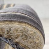 1960s, Danish lounge chair, blue/beige furniture velour, beech wood legs.