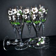 Perrier Jouet set of 6 Anemone Cuvée Belle Epoque champagne flutes in Gallé enamelled crystal