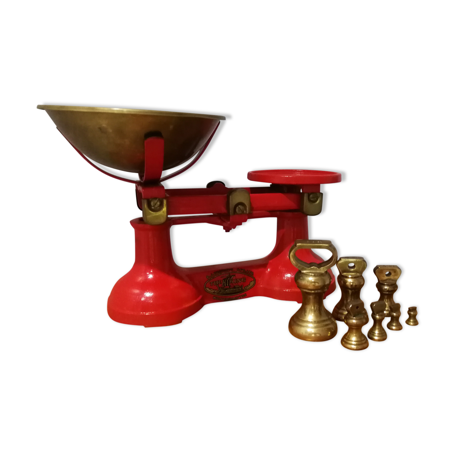 Balance vintage avec poids en laiton de Viking F. J.Thornton - Co. Ltd années 1940