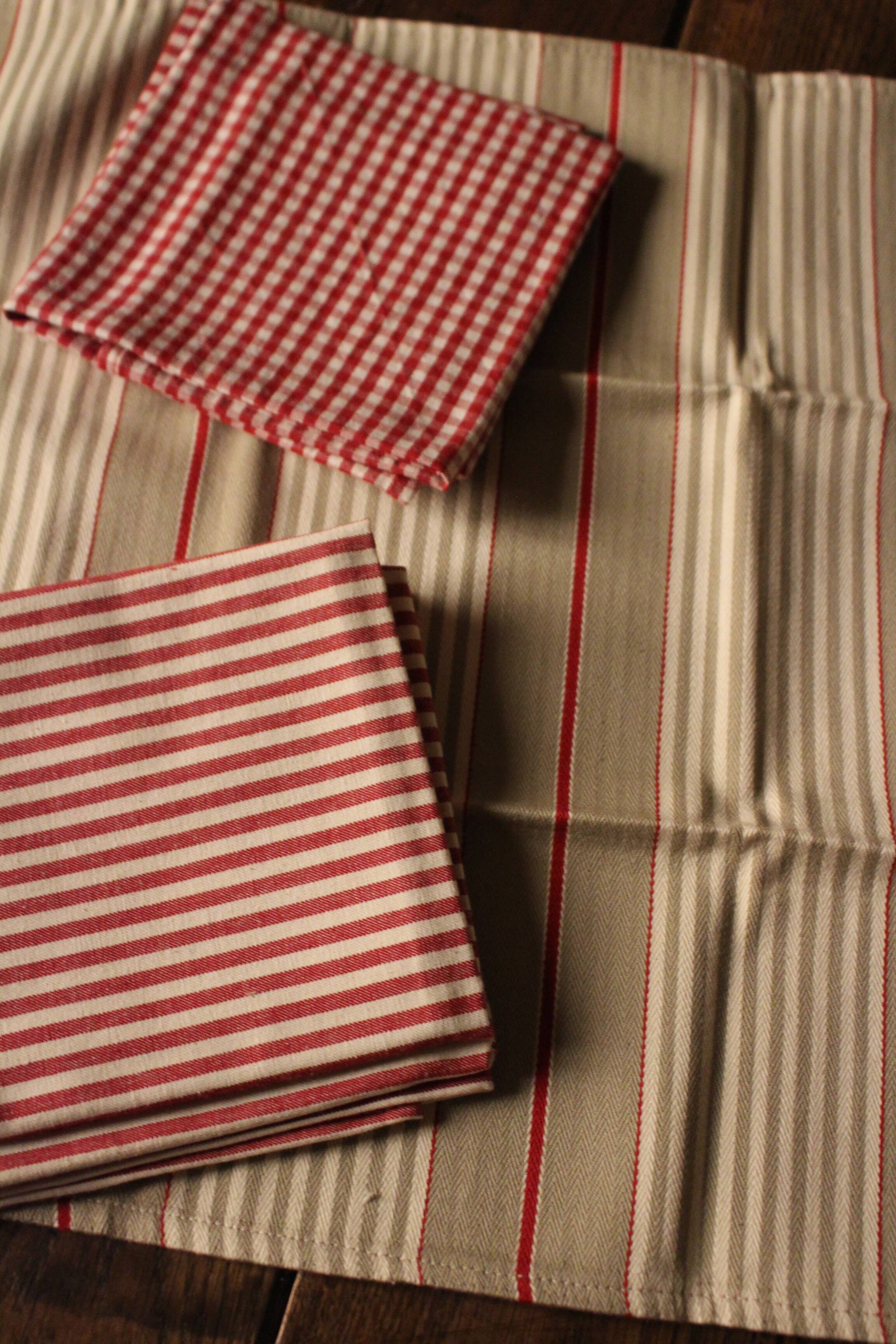 Lot 6 napkins cotton stripes mattress vichy red beige creation