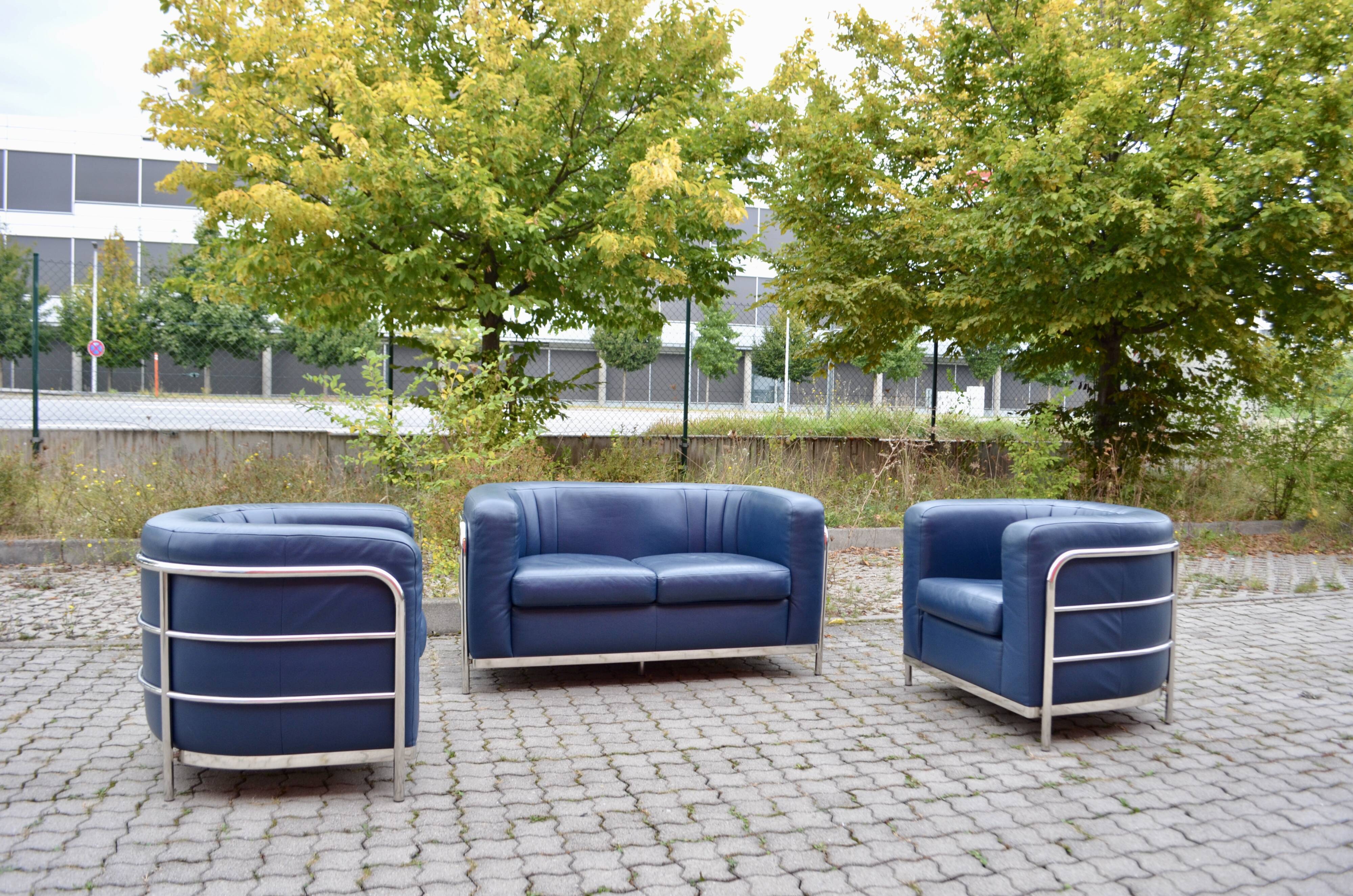 Zanotta Onda set Sofa & 2 Chairs blue leather
