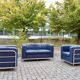 Ensemble canapé & 2 fauteuils en cuir bleu Zanotta Onda